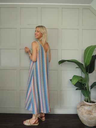 Mizzo Dress with Gold Lurex Detailing - Blue, Green, Khaki, Pink