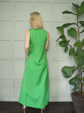 Elicia Linen Mix Sleeveless Maxi, Long Length Dress by Frnch - Emerald Bricks & Stitches Elicia Linen Mix Sleeveless Maxi, Long Length Dress by Frnch - Emerald Bricks & Stitches