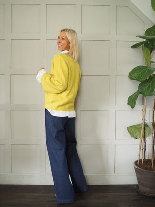 Garbie Cardigan with Full Sleeve, Pleated Cuffs by Saint Tropez - Black, Black/Ecru Stripe, Lime Green and Pink/Brown Stripe