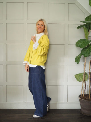 Garbie Cardigan with Full Sleeve, Pleated Cuffs by Saint Tropez - Black, Black/Ecru Stripe, Lime Green and Pink/Brown Stripe