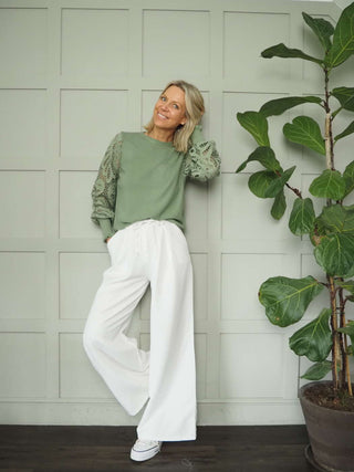 Fabiola Round Neck Jumper with Frill to Cuff - 4 Colours