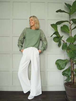 Fabiola Round Neck Jumper with Frill to Cuff - 4 Colours