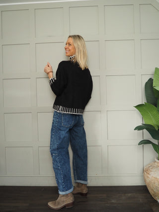 Una Turtle Neck with Contrasting Blanket Stitch Jumper, Best Seller - 17 Colours