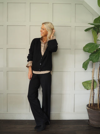 Garbie Cardigan with Full Sleeve, Pleated Cuffs by Saint Tropez - Black, Black/Ecru Stripe, Lime Green and Pink/Brown Stripe