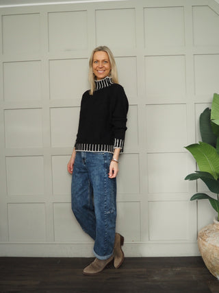 Una Turtle Neck with Contrasting Blanket Stitch Jumper, Best Seller - 17 Colours