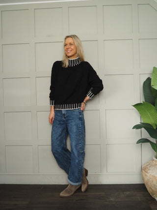 Una Turtle Neck with Contrasting Blanket Stitch Jumper, Best Seller - 17 Colours