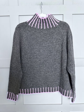Una Turtle Neck with Contrasting Blanket Stitch Jumper, Best Seller - 17 Colours