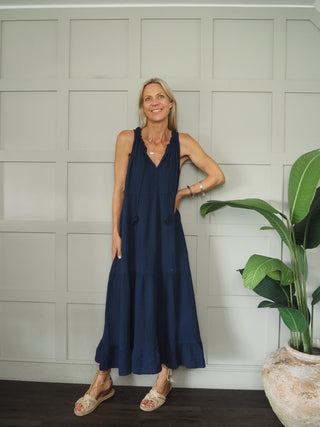 Dena Cheesecloth Dress - Chocolate, Navy Blue, Royal Blue, White