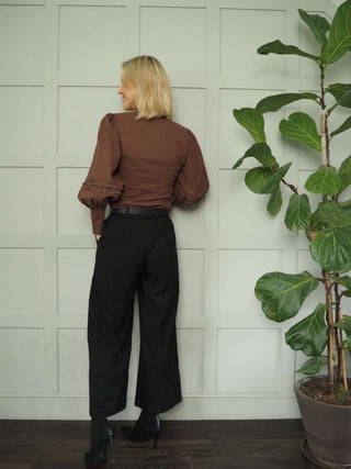 Filli Long Sleeve Blouse with Frill Detail - Brown and Turquoise