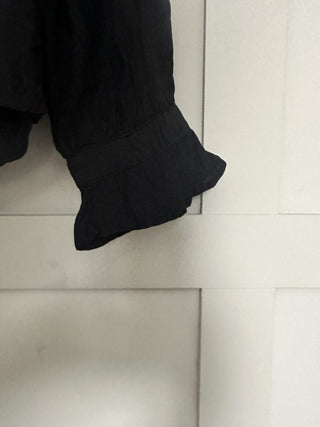 Greya Pie Crust Collar, Long Sleeve Blouse with Broderie Anglaise Detail by Saint Tropez - Black