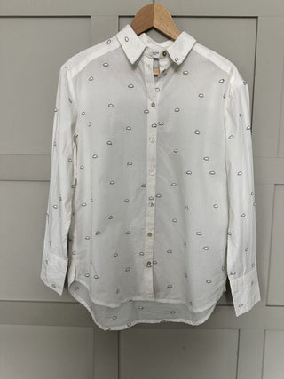 Gianne Cotton, Cloud Design Shirt with Curved Hem by Saint Tropez - Off White