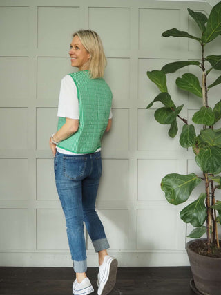 Alaina Reversible Striped Cotton Gilet with Front Tie Fastening &amp; Pockets, by Frnch - Green/White Stripes &amp; Pink/White Stripes