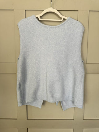 Zara Super Soft Sleeveless Cardigan with Gingham Ties - Baby Blue, Off White