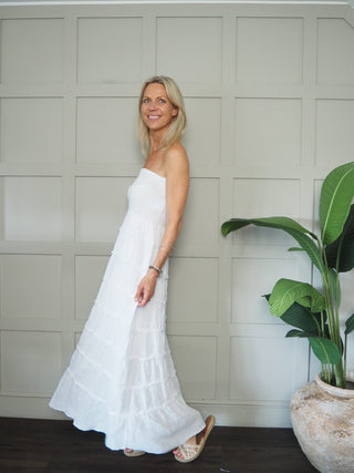 Denny Cotton Bandeau Dress - Black, Khaki, Rusty Red, White