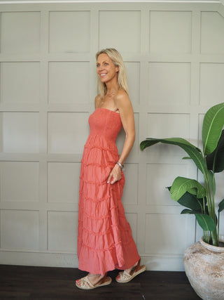 Denny Cotton Bandeau Dress - Black, Khaki, Rusty Red, White