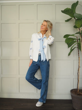 Zara Super Soft Sleeveless Cardigan with Gingham Ties - Baby Blue, Off White