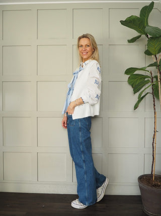 Zara Super Soft Sleeveless Cardigan with Gingham Ties - Baby Blue, Off White