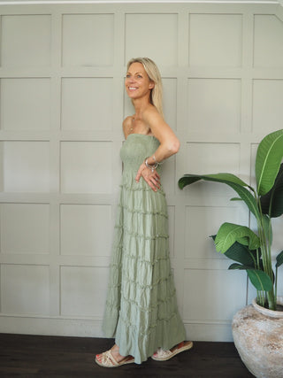 Denny Cotton Bandeau Dress - Black, Khaki, Rusty Red, White