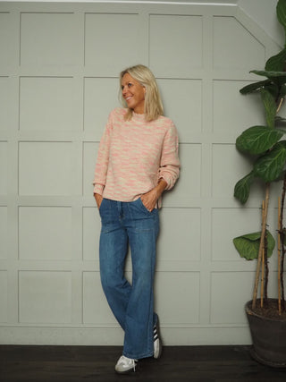 Gusta Turtle Neck Jumper with Scalloped Edge by Saint Tropez - Pink/Ecru