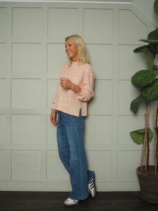 Gusta Turtle Neck Jumper with Scalloped Edge by Saint Tropez - Pink/Ecru