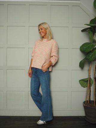 Gusta Turtle Neck Jumper with Scalloped Edge by Saint Tropez - Pink/Ecru