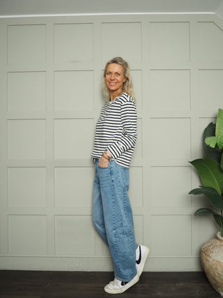 Harriet Long Sleeve Stripe T Shirt - Black/White, Navy/Off White, Red/White