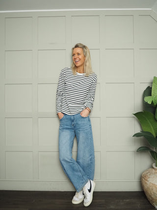 Harriet Long Sleeve Stripe T Shirt - Black/White, Navy/Off White, Red/White