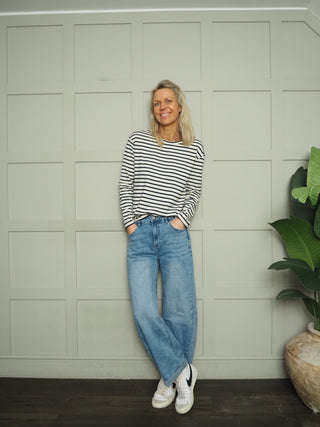 Harriet Long Sleeve Stripe T Shirt - Black/White, Navy/Off White, Red/White