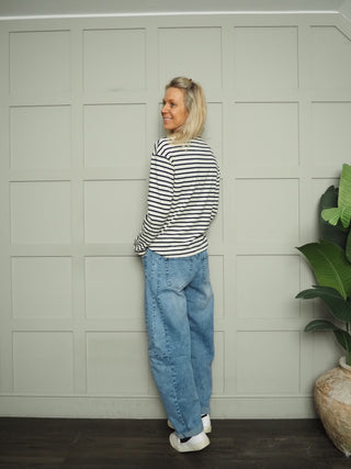 Harriet Long Sleeve Stripe T Shirt - Black/White, Navy/Off White, Red/White