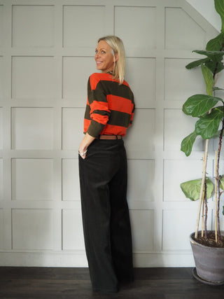 Philo Wide Leg Trousers by Frnch - Fine Cord in Marine Blue, Khaki and Linen Mix in Beige, Blue