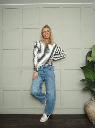 Harriet Long Sleeve Stripe T Shirt - Black/White, Navy/Off White, Red/White