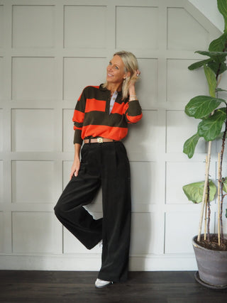 Philo Wide Leg Trousers by Frnch - Fine Cord in Marine Blue, Khaki and Linen Mix in Beige, Blue