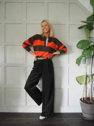 Akiko Striped Fine Knit Jumper by Frnch - Khaki/Orange