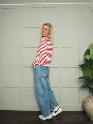 Harriet Long Sleeve Stripe T Shirt - Black/White, Navy/Off White, Red/White