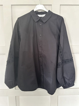 Jeovana Long Sleeve, Cotton Blouse with Collar &amp; Cut out Detail on Sleeve by Moss Copenhagen - Black and Khaki