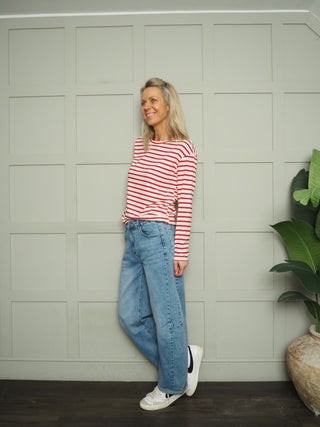 Harriet Long Sleeve Stripe T Shirt - Black/White, Navy/Off White, Red/White