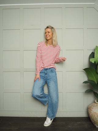 Harriet Long Sleeve Stripe T Shirt - Black/White, Navy/Off White, Red/White