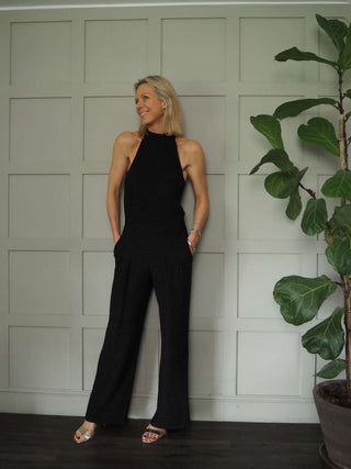 Caro Sleeveless, Wide Leg, Halter Neck Jumpsuit with Low Back - 5 Colour ways