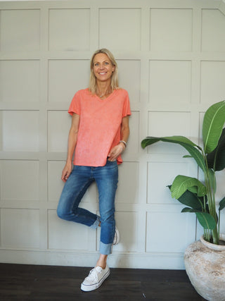 Blaine T Shirt with Short Sleeves - Coral, Navy Blue, Pale Pink, White