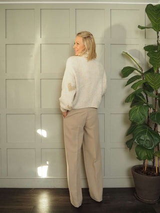 Jammi Gold Heart Polo Neck Jumper - Camel and Oatmeal