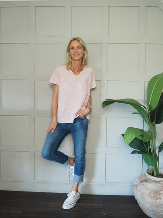 Blaine T Shirt with Short Sleeves - Coral, Navy Blue, Pale Pink, White