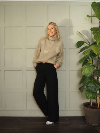 Jammi Gold Heart Polo Neck Jumper - Camel and Oatmeal