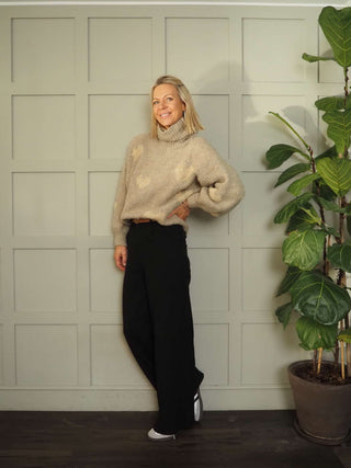 Jammi Gold Heart Polo Neck Jumper - Camel and Oatmeal