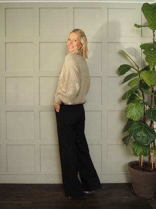 Jammi Gold Heart Polo Neck Jumper - Camel and Oatmeal