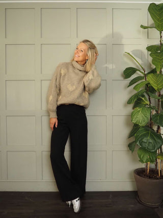 Jammi Gold Heart Polo Neck Jumper - Camel and Oatmeal