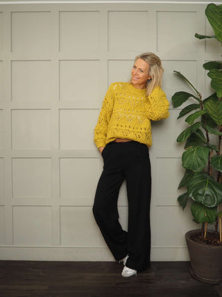 Charliza Chunky Knit Jumper by Saint Tropez - Light Blue and Mustard