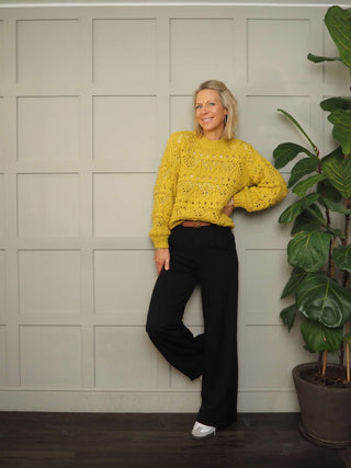 Charliza Chunky Knit Jumper by Saint Tropez - Light Blue and Mustard