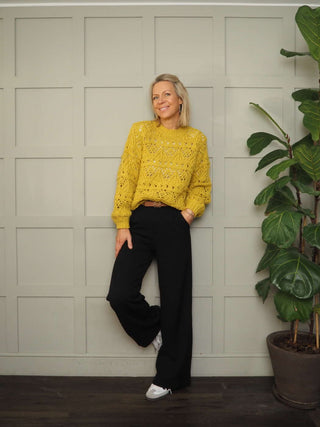 Charliza Chunky Knit Jumper by Saint Tropez - Light Blue and Mustard