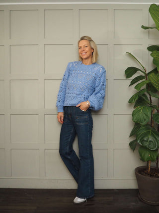 Charliza Chunky Knit Jumper by Saint Tropez - Light Blue and Mustard