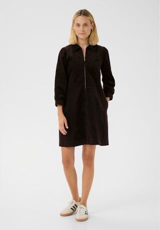 Eyvor Corduroy Dress with Long Sleeves, Front Zip Fastening by Part Two - Black, Chocolate